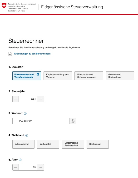 Kirchenaustritt Steuerrechner der Eidgenoessischen Steuerverwaltung